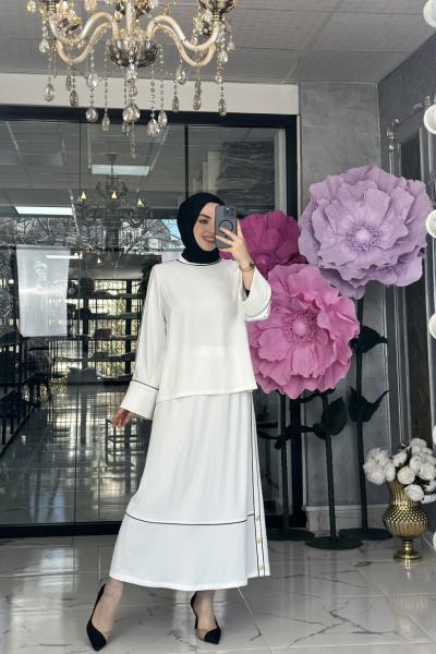 Çağlı Etek Takım Beyaz Beyaz