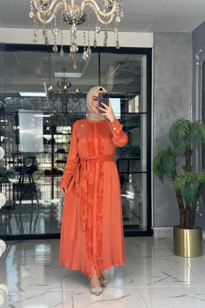 Şeyda Cupra Elbise-Turuncu Turuncu
